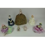 Two Royal Doulton figures 'Amanda' and 'Cherie' and five early to mid 20th Century pin cushion