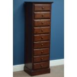 Walnut narrow nine drawer chest, W42cm, H130cm,