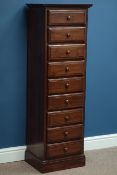 Walnut narrow nine drawer chest, W42cm, H130cm,