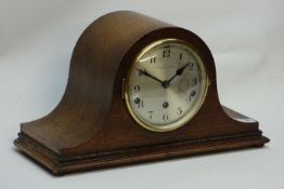 20th century oak cased mantel clock, chiming movement,