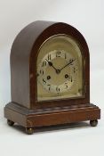 Early 20th century mahogany cased mantel clock, silvered dial with Junghans movement, H31cm,