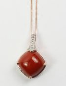 Red jade and diamond rose gold-plated pendant necklace stamped 925 Condition Report