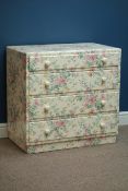 Early 20th century decoupage four drawer chest, W76cm, H75cm,