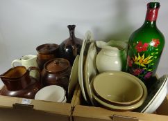 Large Doulton Lambeth jug, large studio pottery kettle and lidded pot,