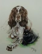 'Penny & Tut', Portrait of Spaniel and Cat, pastel signed and dated Susan Maud '87,