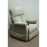 Electric riser reclining armchair upholstered in oat meal fabric (This item is PAT tested - 5 day