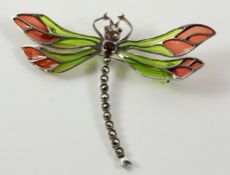 Plique-a-jour and marcasite dragonfly brooch stamped 925 Condition Report <a