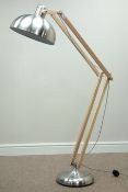 Large floor standing hardwood and burnished metal angle poise lamp (This item is PAT tested - 5 day
