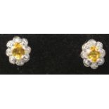 Pair of yellow sapphire and diamond stud ear-rings stamped 375 Condition Report