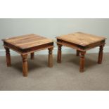 Pair exotic hardwood coffee tables, 61cm x 61cm,