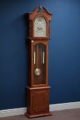 Oak longcase clock, chiming movement, dial signed 'Tempus Fugit',