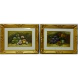Still Life Studies of Fruit and Flowers, pair of oils on board signed by Evelyn Chester (1875-1929),