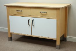 Ikea Varde beech and white finish kitchen unit two drawers with double cupboard, W146cm, H90cm,