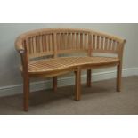 Solid teak garden bench, curved back with serpentine seat,