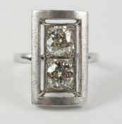 Large Art Deco style diamond white gold ring stamped 750 (diamonds approx 2 carat)