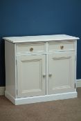 Painted pine cabinet with double cupboard and two drawers, W92cm, H81cm,