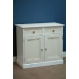 Painted pine cabinet with double cupboard and two drawers, W92cm, H81cm,