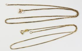 Two 9ct gold box chain necklaces hallmarked 9ct and stamped 9k approx 8.