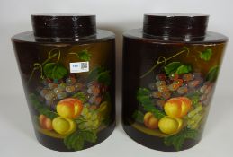 Pair of painted wood storage jars, H33cm Condition Report <a href='//www.