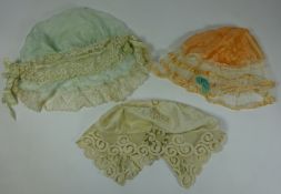 Clothing & Accessories - Three Victorian silk and lace bonnets/ caps Condition Report