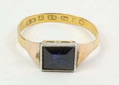 Emerald cut sapphire ring mille grain edge by Samuel Hope hallmarked 22ct Birmingham date mark