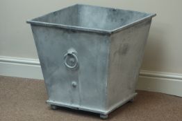 Square metal tapered garden planter with loop handles, W50cm,