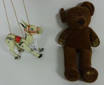 Cast metal 'Muffin the Mule' puppet and a teddy bear (2) Condition Report <a