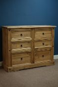 Large rustic pine six drawer chest, W133cm, H102cm,