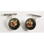 Pair of enamel fox mask cuff-links stamped 925 Condition Report <a href='//www.