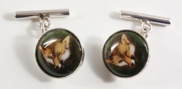 Pair of enamel fox mask cuff-links stamped 925 Condition Report <a href='//www.
