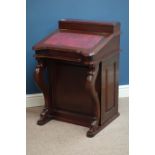 Victorian style mahogany sloped top davenport, cupboard, hinged top with pen tray,
