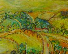 Abstract Rural Landscape, oil on canvas mounted on board signed and dated Kanelos? '85,