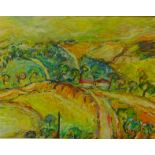 Abstract Rural Landscape, oil on canvas mounted on board signed and dated Kanelos? '85,