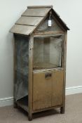 19th century pine meat safe, pitched roof, W60cm, H147cm,