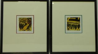 'Hornbill' and 'Shield', pair hand block print titled,