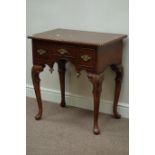 20th century Queen Anne style three drawer lowboy, turned finials,