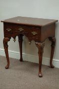 20th century Queen Anne style three drawer lowboy, turned finials,