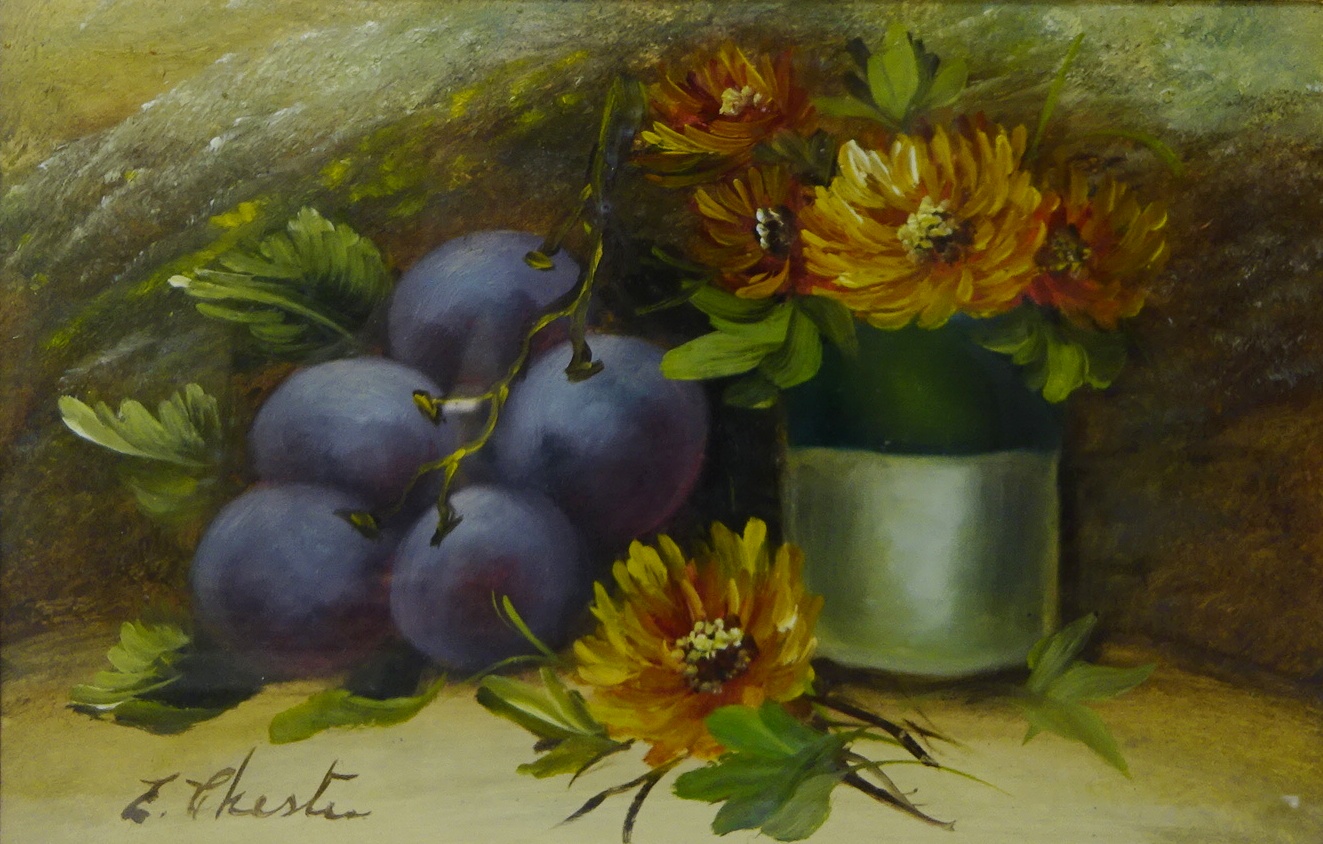 Still Life Studies of Fruit and Flowers, pair of oils on board signed by Evelyn Chester (1875-1929), - Image 3 of 3
