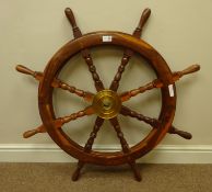 Eight spoke teak Ship's Wheel, D93cm Condition Report <a href='//www.