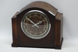 Early 20th century 'Enfield' oak cased mantel clock with triple train movement,