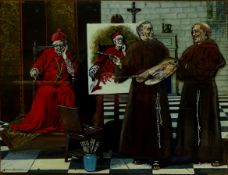 Monks painting Cardinal Portrait,