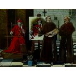 Monks painting Cardinal Portrait,