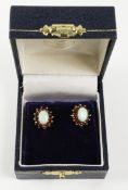 Pair opal and ruby cluster ear-rings hallmarked 9ct Condition Report <a