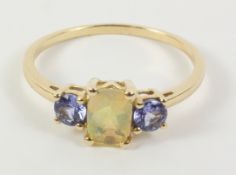 Opal and tanzanite three stone ring hallmarked 9ct Condition Report <a