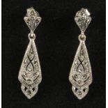 Pair of marcasite drop ear-rings stamped 925 Condition Report <a href='//www.