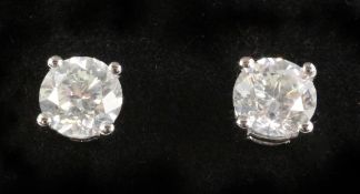 Pair of round brilliant cut diamond stud ear-rings of approx 2.