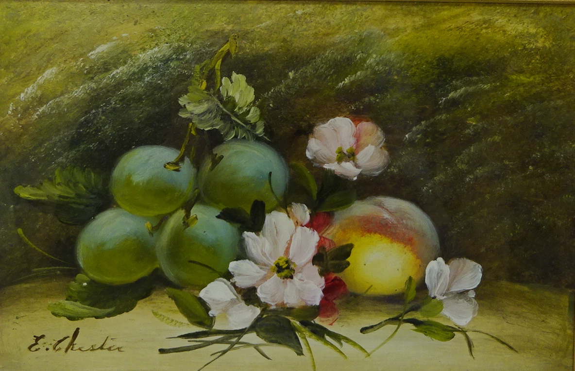 Still Life Studies of Fruit and Flowers, pair of oils on board signed by Evelyn Chester (1875-1929), - Image 2 of 3