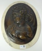 Art Nouveau style oval bronze relief,