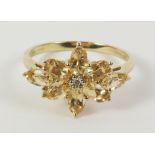 Imperial topaz and diamond cluster ring hallmarked 9ct Condition Report <a