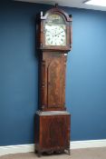 Early 19th century mahogany longcase clock, figured mahogany arched door,